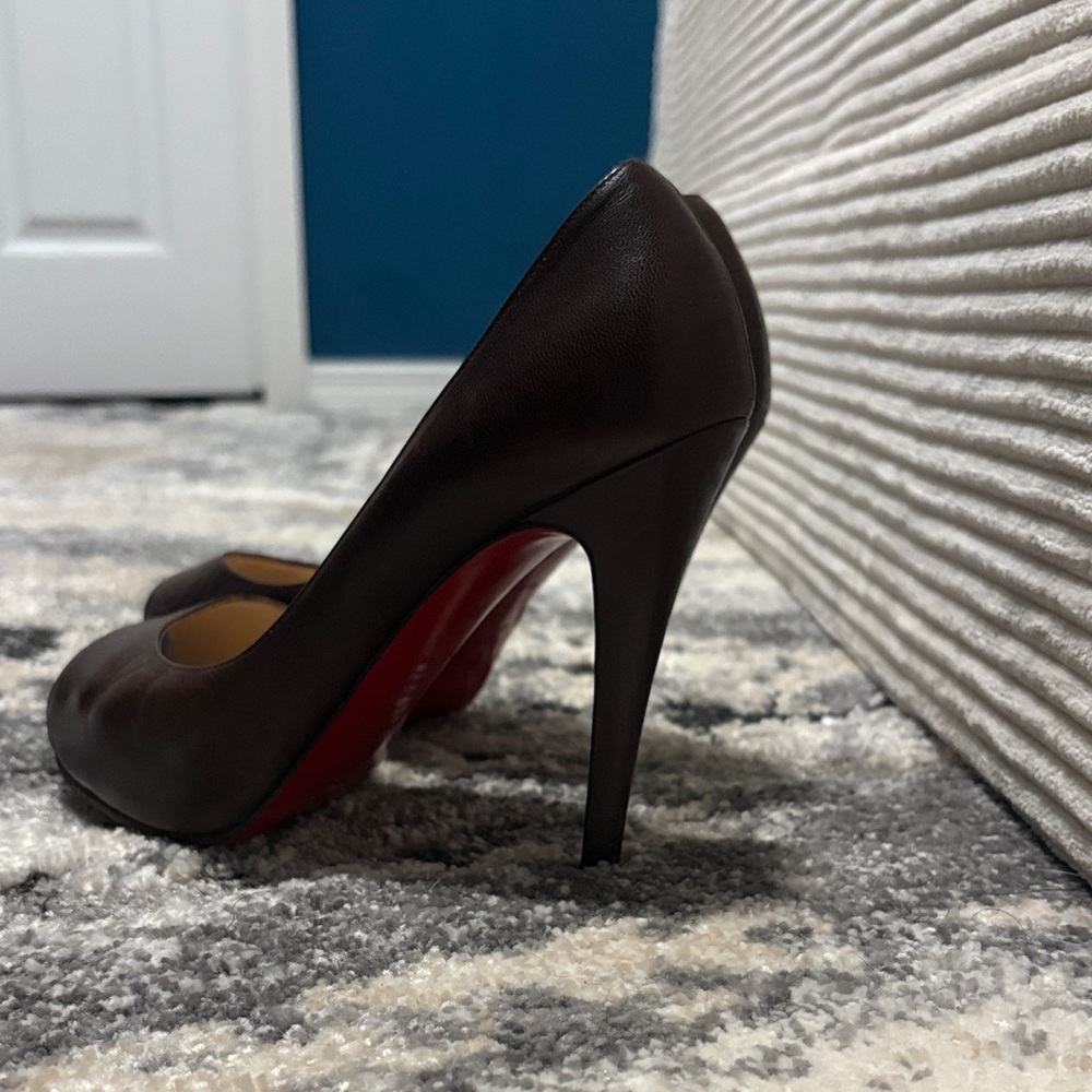 Christian Louboutin Dark Brown Peep Toe Heels - Picture 2 of 3
